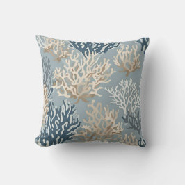 Blue Beige Beachy Coral Reef Nautical Pattern Kissen