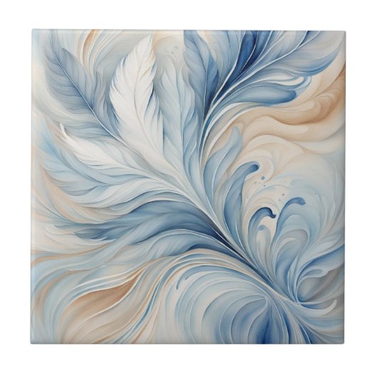 Blue Beige Blätter 2 Keramiken Tile Fliese (Vorderseite)