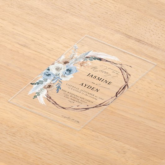 Blue & Beige Boho Blumenzeremonie Acryleinladungen (Ablage )