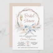 Blue Beige Boho Floral Pampas Grass Brautparty Einladung (Vorne/Hinten)