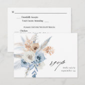 Blue & Beige Boho Floral w Meal RSVP Card Karte (Vorne/Hinten)
