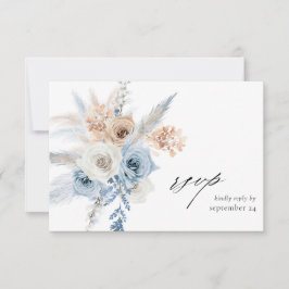 Blue & Beige Boho Floral w Meal RSVP Card Karte