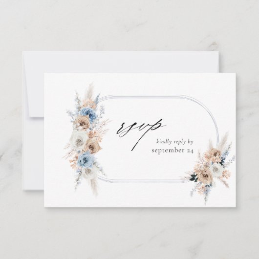 Blue & Beige Boho Floral w Meal RSVP Karte 2 (Vorderseite)