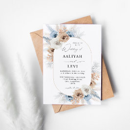 Blue & Beige Boho Floral Wedding 2 Einladung