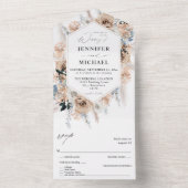 Blue & Beige Boho Floral Wedding All In One Einladung (Innen Boden)