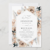 Blue & Beige Boho Floral Wedding V2 Einladung (Vorderseite)