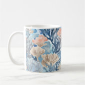 Blue Beige Coral Meereswelt Ocean Art Kaffeetasse (Links)