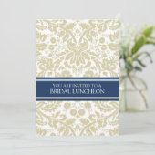 Blue Beige Damask Bridal Lunch Einladung (Stehend Vorderseite)