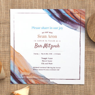 Blue Beige Eggplant Lila Bar Mitzvah Einladung