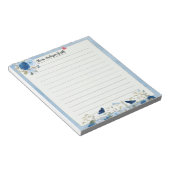 Blue Beige Floral Heart Custom Name Notepad Notizblock (angewinkelt)