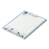 Blue Beige Floral Heart Custom Name Notepad Notizblock (Rotiert)