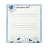 Blue Beige Floral Heart Custom Name Notepad Notizblock (Vorderseite)