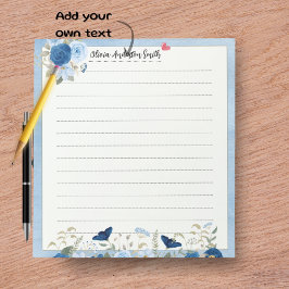 Blue Beige Floral Heart Custom Name Notepad Notizblock