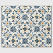Blue & Beige Floral Tile Wrapping Paper, Antique Geschenkpapier (Flach)
