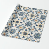 Blue & Beige Floral Tile Wrapping Paper, Antique Geschenkpapier (Ungerollt)