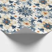 Blue & Beige Floral Tile Wrapping Paper, Antique Geschenkpapier (Ecke)
