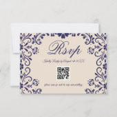 Blue Beige Floral Wedding QR RSVP Karte (Vorderseite)