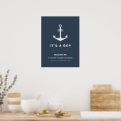 Blue Beige Nautical Anchor Baby Dusche Empfang Poster (Küche)