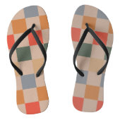 Blue Beige Orange Brown Checkered Gingham Pattern Badesandalen (Fußbett)
