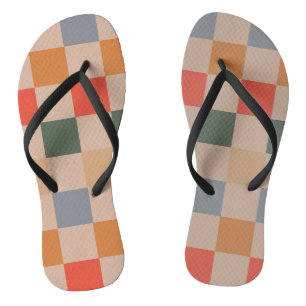 Blue Beige Orange Brown Checkered Gingham Pattern Badesandalen