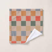 Blue Beige Orange Brown Checkered Gingham Pattern Badhandtuch Set (Waschlappen)