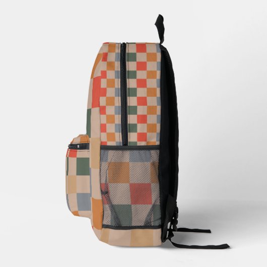 Blue Beige Orange Brown Checkered Gingham Pattern Bedruckter Rucksack (Rechts)