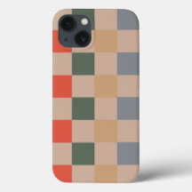Blue Beige Orange Brown Checkered Gingham Pattern