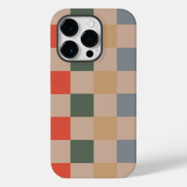 Blue Beige Orange Brown Checkered Gingham Pattern Case-Mate iPhone 14 Pro Hülle