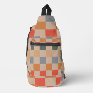Blue Beige Orange Brown Checkered Gingham Pattern Crossbody Bag