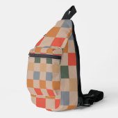 Blue Beige Orange Brown Checkered Gingham Pattern Crossbody Bag (Rechte Ecke)