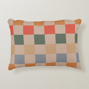 Blue Beige Orange Brown Checkered Gingham Pattern Dekokissen
