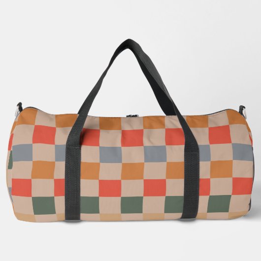 Blue Beige Orange Brown Checkered Gingham Pattern Duffle Bag (Vorderseite)