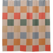 Blue Beige Orange Brown Checkered Gingham Pattern