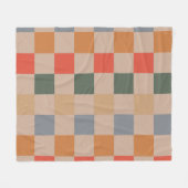 Blue Beige Orange Brown Checkered Gingham Pattern Fleecedecke (Vorderseite (Horizontal))