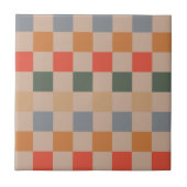 Blue Beige Orange Brown Checkered Gingham Pattern Fliese (Vorderseite)
