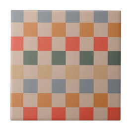 Blue Beige Orange Brown Checkered Gingham Pattern Fliese