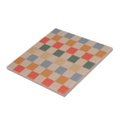 Blue Beige Orange Brown Checkered Gingham Pattern Fliese (Seite)