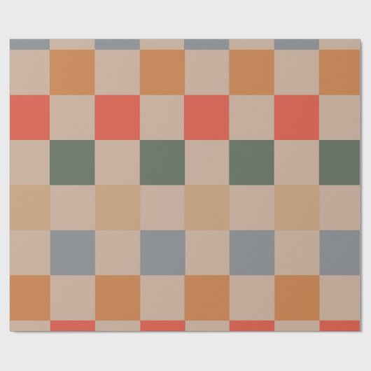 Blue Beige Orange Brown Checkered Gingham Pattern Geschenkpapier (Flach)