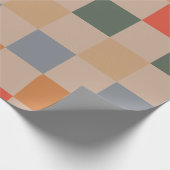Blue Beige Orange Brown Checkered Gingham Pattern Geschenkpapier (Ecke)