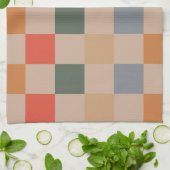 Blue Beige Orange Brown Checkered Gingham Pattern Geschirrtuch (Gefaltet)