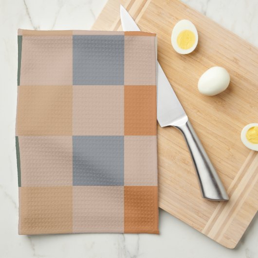 Blue Beige Orange Brown Checkered Gingham Pattern Geschirrtuch (Viertel Falte)