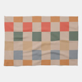 Blue Beige Orange Brown Checkered Gingham Pattern Geschirrtuch (Horizontal)