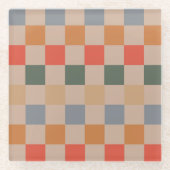 Blue Beige Orange Brown Checkered Gingham Pattern Glasuntersetzer (Vorderseite)