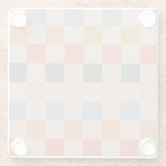 Blue Beige Orange Brown Checkered Gingham Pattern Glasuntersetzer (Rückseite)