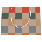 Blue Beige Orange Brown Checkered Gingham Pattern Große Geschenktüte (Vorderseite)