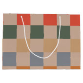 Blue Beige Orange Brown Checkered Gingham Pattern Große Geschenktüte (Rückseite)