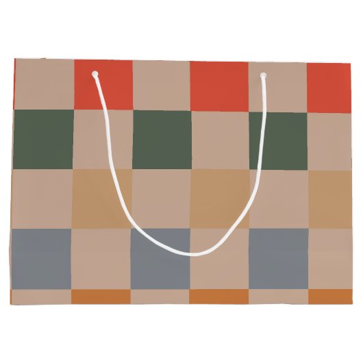 Blue Beige Orange Brown Checkered Gingham Pattern Große Geschenktüte (Rückseite)