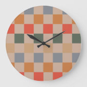 Blue Beige Orange Brown Checkered Gingham Pattern Große Wanduhr (Vorderseite)