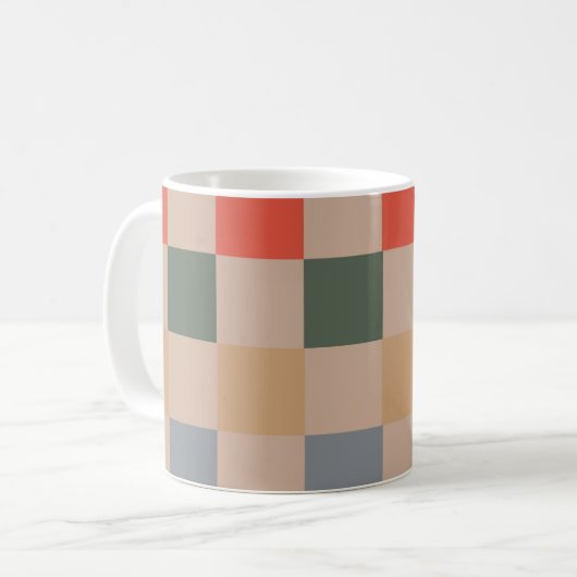 Blue Beige Orange Brown Checkered Gingham Pattern Kaffeetasse (Vorderseite Links)