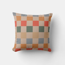 Blue Beige Orange Brown Checkered Gingham Pattern